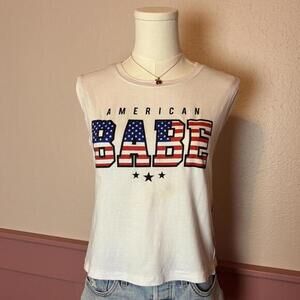 American Babe Flag 4th of July Tee riot queen sz medium white blue red cotton